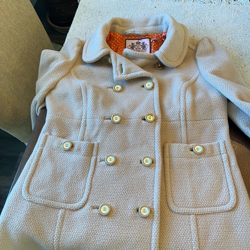 Juicy Couture Beige Double-Breasted Pea Coat